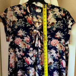Siren Lilly XL/1X Sheer Floral Top. Navy, White, Pink.